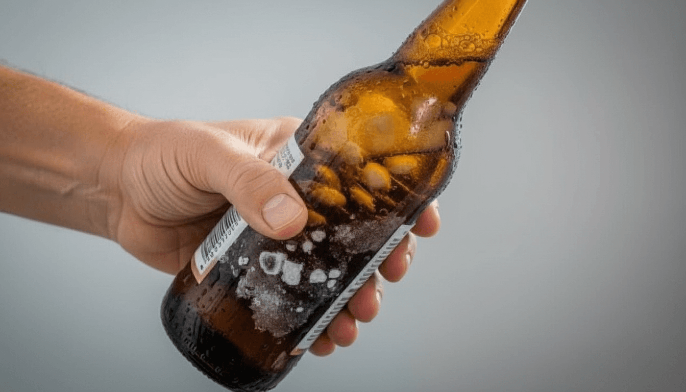 Cerveja congelada dentro do freezer