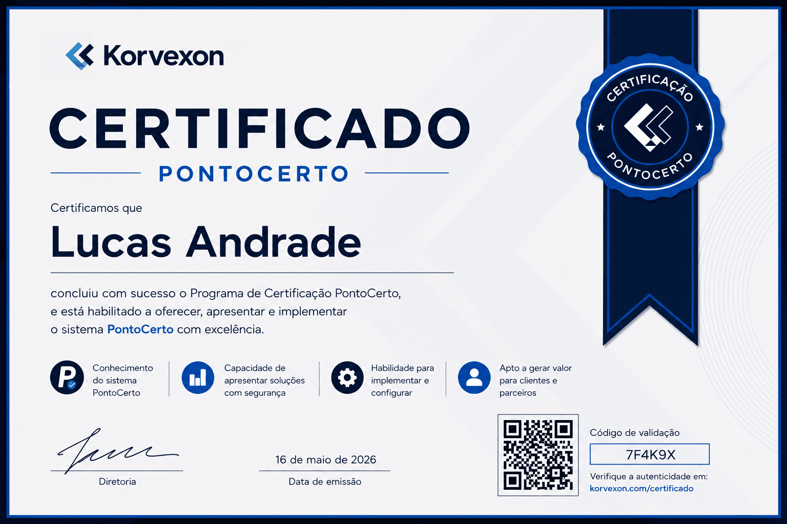Exemplo de certificado digital de Parceiro Certificado PontoCerto